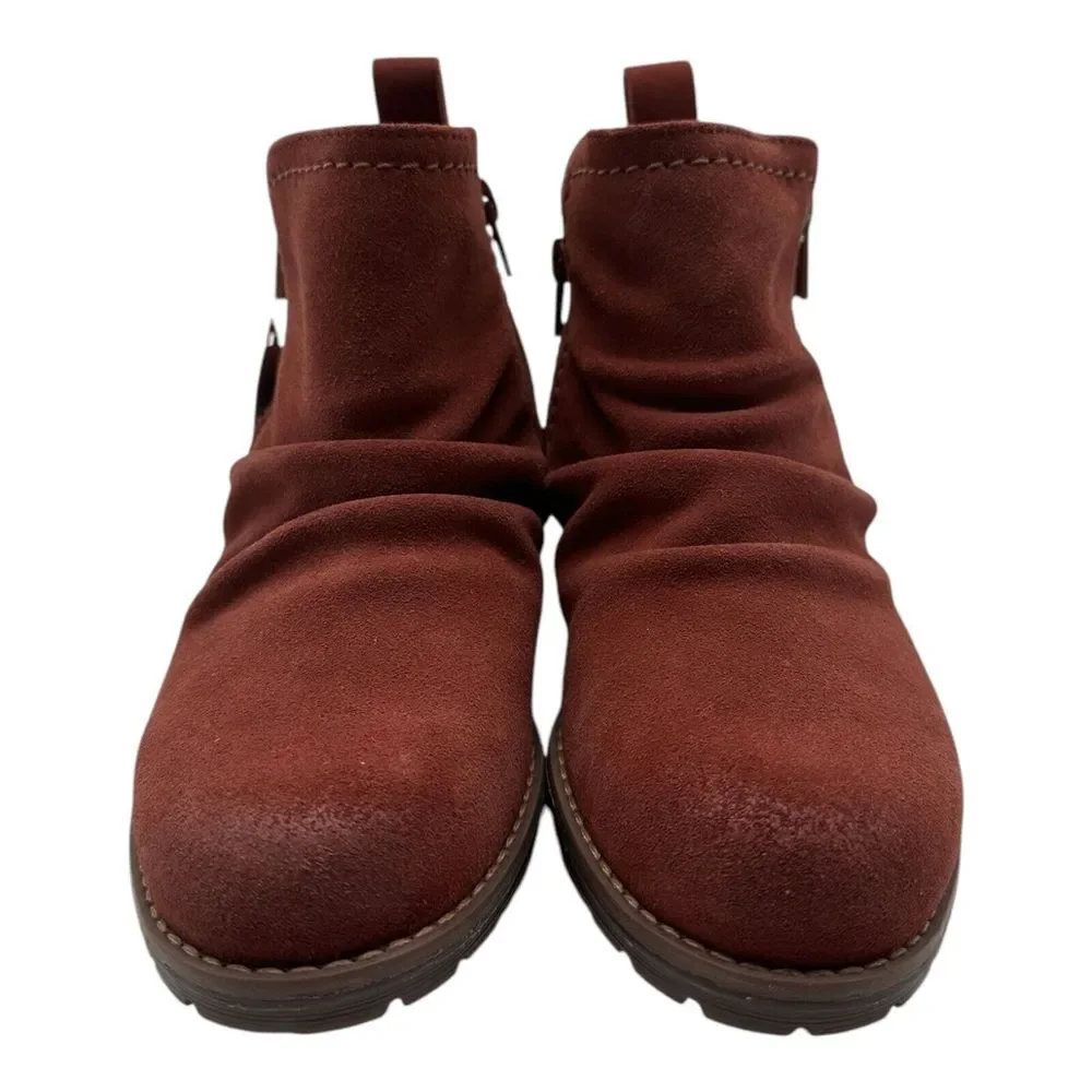 Clarks Aspra Walk Boot Women 6.5 Chestnut Brown Suede Side Zip Bootie Waterproof